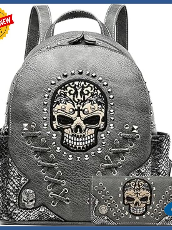 Large PU Leather Backpack with Wallet Set, Studded Punk Style Daypack main image 5